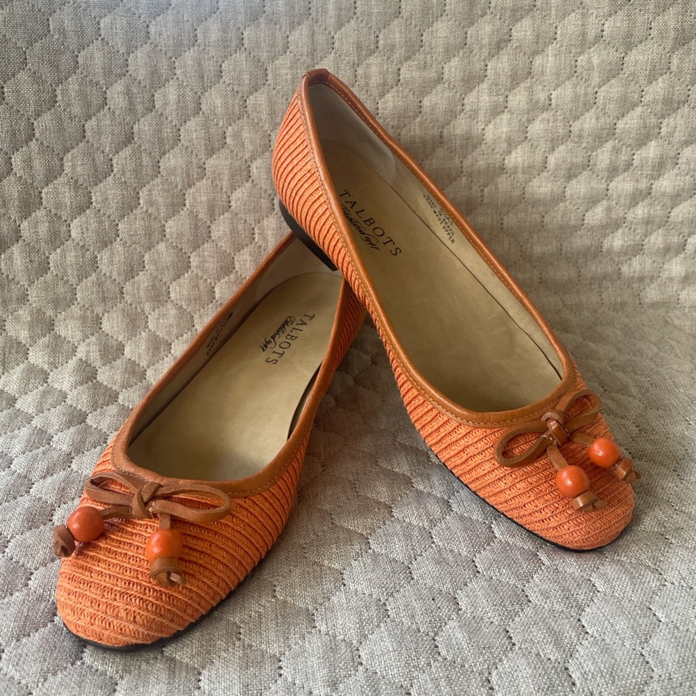Talbots Orange Textured Flats with Bow Detail